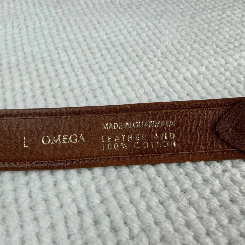 Omega Leather Woven Cotton Belt Brown Multi Color Boho Guatemala B 12087 Large
